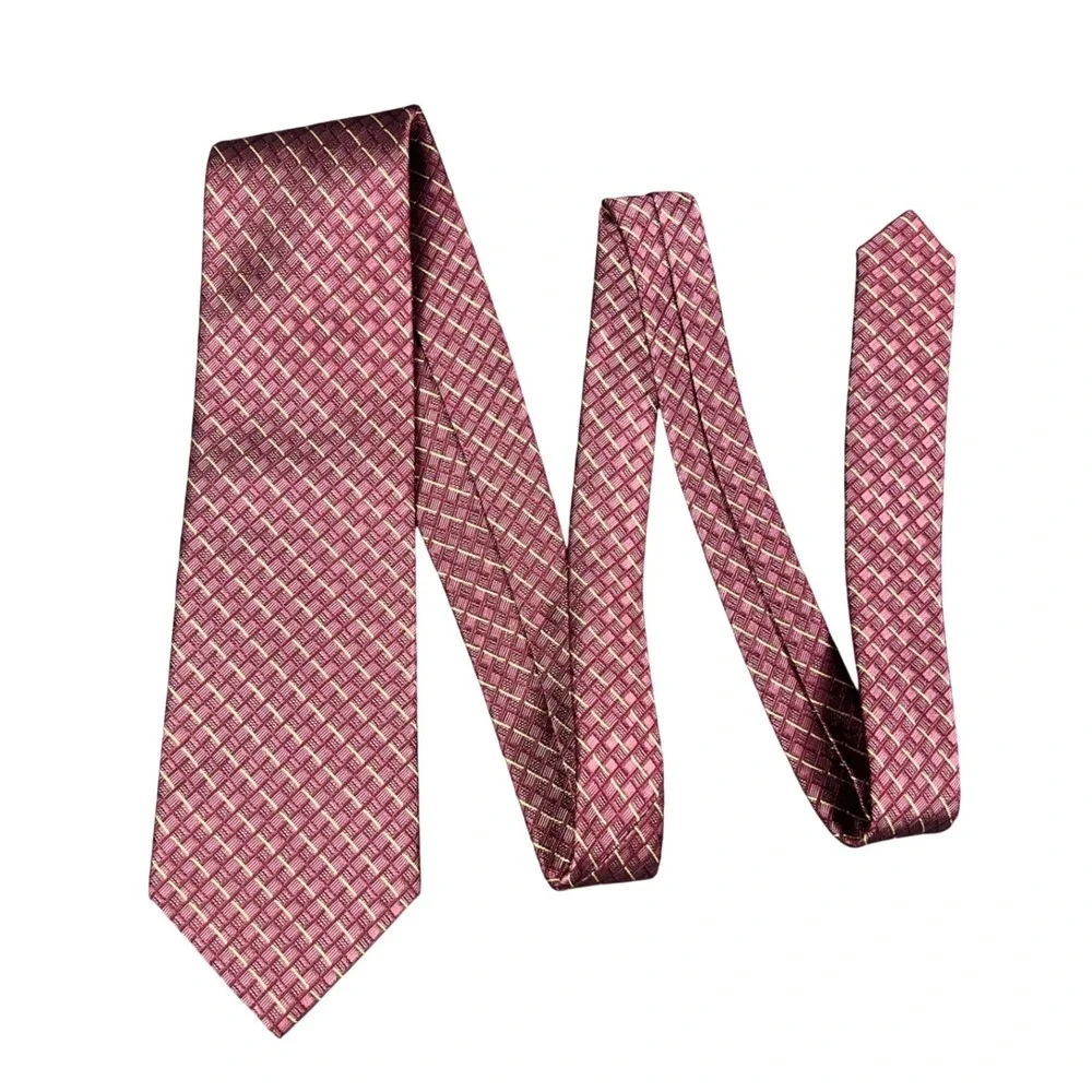 Jhane Barnes Mens Silk Tie Burgundy Geometric Woven Made in Japan